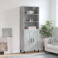 Visoka komoda siva betona 69 5x34x180 cm od konstruiranog drva, drvena vrata