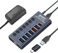 Premium Aluminijsko USB 3.0 čvorište WLXKJY, 7 u 1, 36 W napajanje, 4 x USB 3.0, 3 x punjenje, PD brzo punjenje