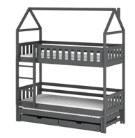 Drveni dječji krevet na kat Iga s tri kreveta i ladicom, 200 x 90 cm, grafit