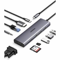 UGREEN Docking stanica 10-u-1, USB-C, HDMI, VGA, 3.5mm, Ethernet, SD/TF čitač, 100W PD