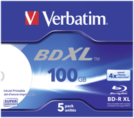 VERBATIM 1x5 BD-R Blu-Ray 100GB 4x Speed wide printable JC