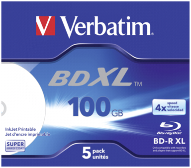 VERBATIM 1x5 BD-R Blu-Ray 100GB 4x Speed wide printable JC