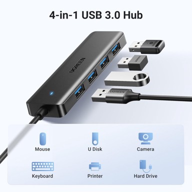 UGREEN HUB 4-portni USB-A 3.0, sivi