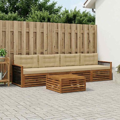 Set vanjskih sofa s jastukom, 5 pcs, prirodna i bež