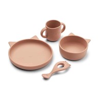LIEWOOD Silikonski set za jelo Vivi, mačka, tamna ružičasta