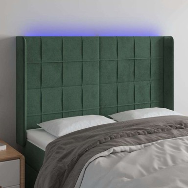 LED uzglavlje 147x16x118/128 cm, baršunasto, tamno zelena