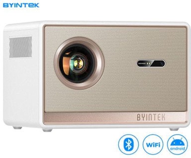 BYINTEK Projektor prijenosni LED Plato T5, Android, WiFi 6, Bluetooth, daljinski upravljač, bijeli