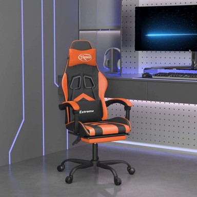 Okretna gaming stolica, umjetna koža, s naslonom za noge, crno/narančasta