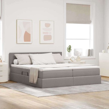 Krevet s od storage 180 x 200 cm, sivo-smeđa, blok s kvadratićima