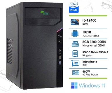 PCPLUS Stolno računalo e-office i5-12400 / 8GB, 512GB SSD, Intel UHD Graphics 730, Windows 11 Home
