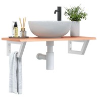 Zidna polica za lavabo-umivaonik, 80 x 40 x 2 cm, smeđa i bijela, od čelika i masivne hrastovine
