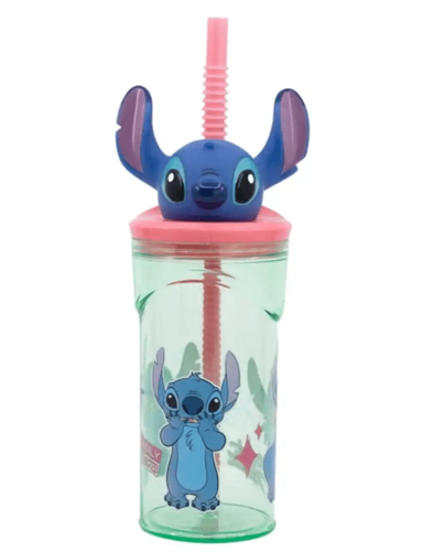 DISNEY Boca 3D Stitch sa slamkom, 360 ml, prozirno zelena