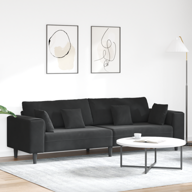 Baršunasta sofa s jastukom 208 cm, baršun, crna