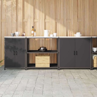 Kuhinjski set za pohranu s policom, 3 pcs, 240x50x92 cm, crna