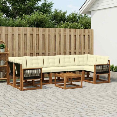 Set vanjskih sofa, 8-dijelni, s jastucima, prirodni i krem