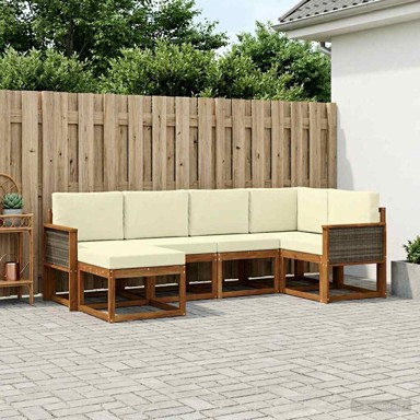 Set vanjskih sofa s jastukom, 6 pcs, prirodna i krem, poliester