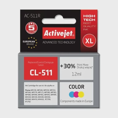 ACTIVEJET Tinta za pisač AC-511R, zamjena za Canon CL-511, premium, 12 ml, boja