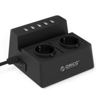 ORICO Punjač 5 x USB, zaštita od prenapona 2 x 230 V, 15.000 A, crna