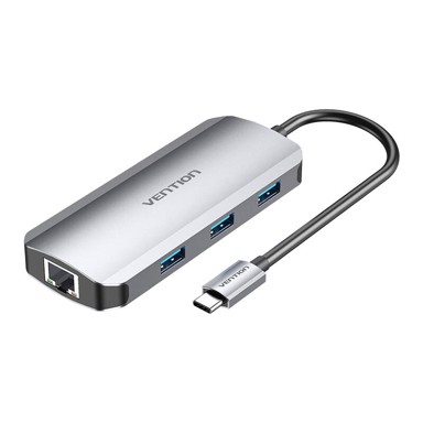 VENTION Docking stanica USB-C to HDMI 3x USB 3.0 RJ45 PD 0.15m sivi