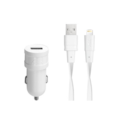 RIVAPOWER auto punjač 1xUSB + Lightning kabel, bijeli  