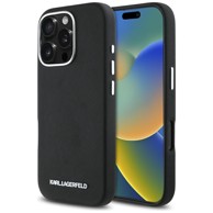 KARL LAGERFELD Maskica za iPhone 16 Pro, Saffiano Metal Logo, MagSafe, crna