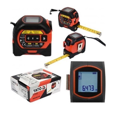 YATO Laserski mjerač udaljenosti, 40 m, s mjernom vrpcom i križnim laserom, digitalni