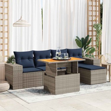 6-dijelni set vrtnih sofa, od poliratana, s jastucima, sivi