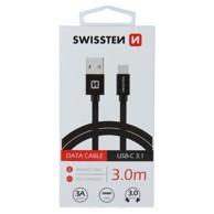 SWISSTEN Kabel USB-C Platneni (Crni, 3M)