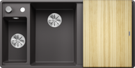 BLANCO Sudoper Axia III 6 S-F InFino, Silgranit, bazen lijevo, daska drvo, kameno siva