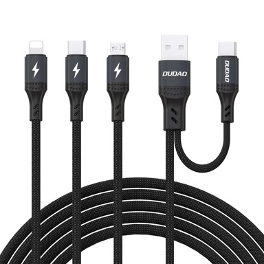 DUDAO Višenamjenski kabel USB-A/USB-C – Lightning/USB-C/MicroUSB, 66 W, crni