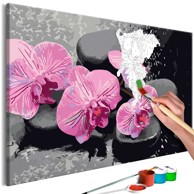 Slika za samostalno slikanje Orchid With Zen Stones (Black Background) 60x40