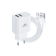 RIVAPOWER Zidni punjač PS4001 WD3 EU, 2×USB, 2,4 A, s Type-C kabelom, bijeli