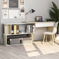 Kutni radni stol, bijela i boja hrasta sonome, 200 x 50 x 76 cm