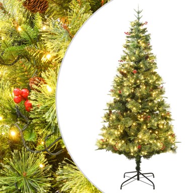 Božićno drvce umjetno, osvijetljeno sa šiškama, zeleno, 120 cm, PVC i PE