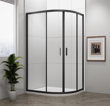 POLYSAN Tuš kabina EASY BLACK, polukružna, 900 x 800 mm, klizna vrata, crna mat