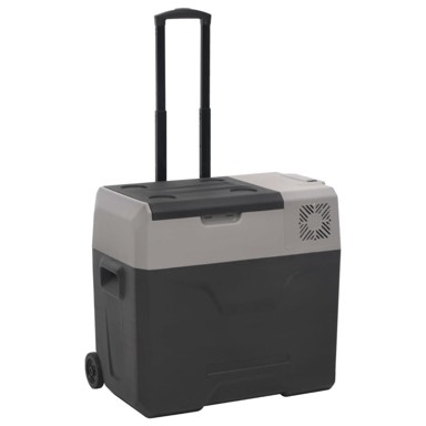 Prijenosni hladnjak s kotačima i ručkom, crno-sivi, 40 L, PP