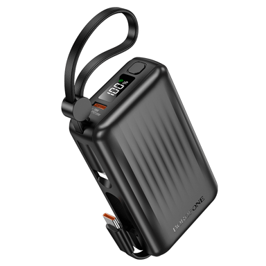 BOROFONE Powerbank BJ70 Source, 10. 000 mAh, Tip-C PD 20W s Tip-C i Lightning kabelima, crni