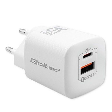 QOLTEC Punjč za mobilne uređaje 50763 AC Fast charging, za laptop/prijenosnu konzolu/power bank/smartphone/smartwatch/tablet, bijeli, indoor
