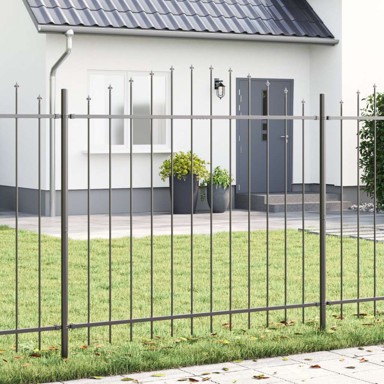 Ograde za vrt s vrhom od luka 13.6x1.5 m čelik, siva