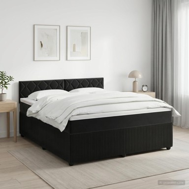 Boxspring krevet s madracem 140 x 190 cm od baršuna, crni