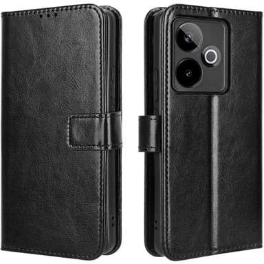 Preklopna futrola za Realme GT 7 / 7T, novčanik Crazy Horse, crna