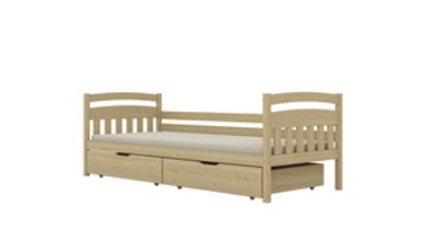 Drveni dječji krevet Tosia, 200x80 cm, svijetlo drvo (nelakirano), 2 ladice