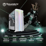 BAB Stolno računalo PPC Samurai SnowEd. / AMD Ryzen 7 5800X3D, 32 GB DDR4, 500 GB NVMe SSD + 6 TB HDD, AMD Radeon RX 7800 XT 16 GB, Windows 11 Pro, bijela