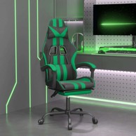 Okretna gaming stolica, umjetna koža, s naslonom za noge, crno/zelena