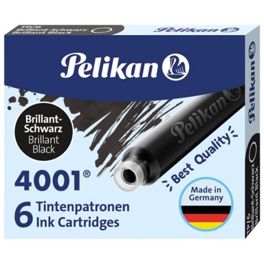 PELIKAN Tinta za nalivpero 4001, patrone, 6 kom, crna