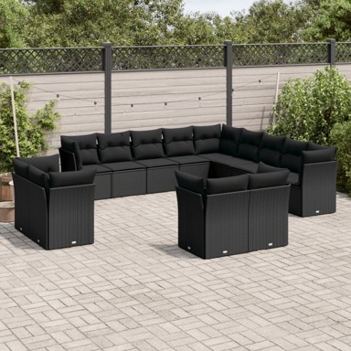 13-dijelni set vrtnih sofa s jastucima poliratan crni