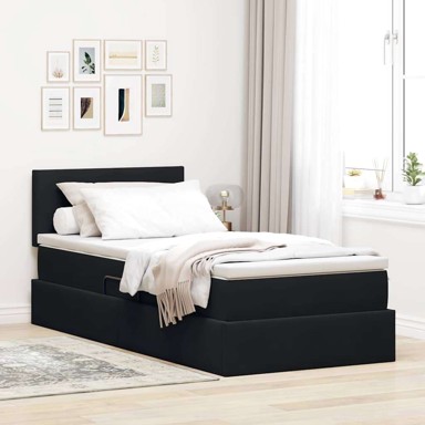 Krevet s prostorom za pohranu s LED rasvjetom 90x190 cm baršun, crna