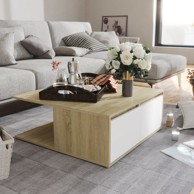 Stolić za kavu bijeli i boja hrasta 80 x 80 x 31 cm od iverice