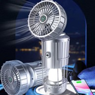 NETSCROLL Višenamjenska solarna LED svjetiljka s ventilatorom 5 u 1, crna