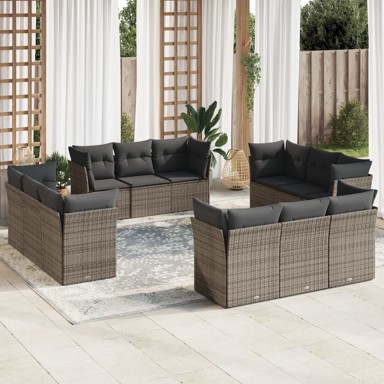 12-dijelni set vrtnih sofa od poliratana s jastucima sivi